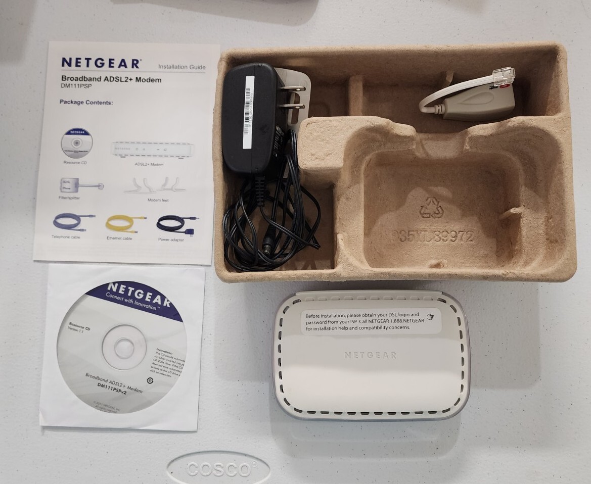 Netgear Broadband ADSL2+ Modem Model DM111PSP DM111PSP-100NAS Complete