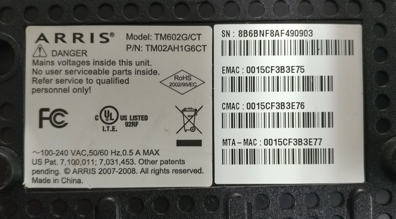 Arris TM602 G/CT Modem: Please Read Description.