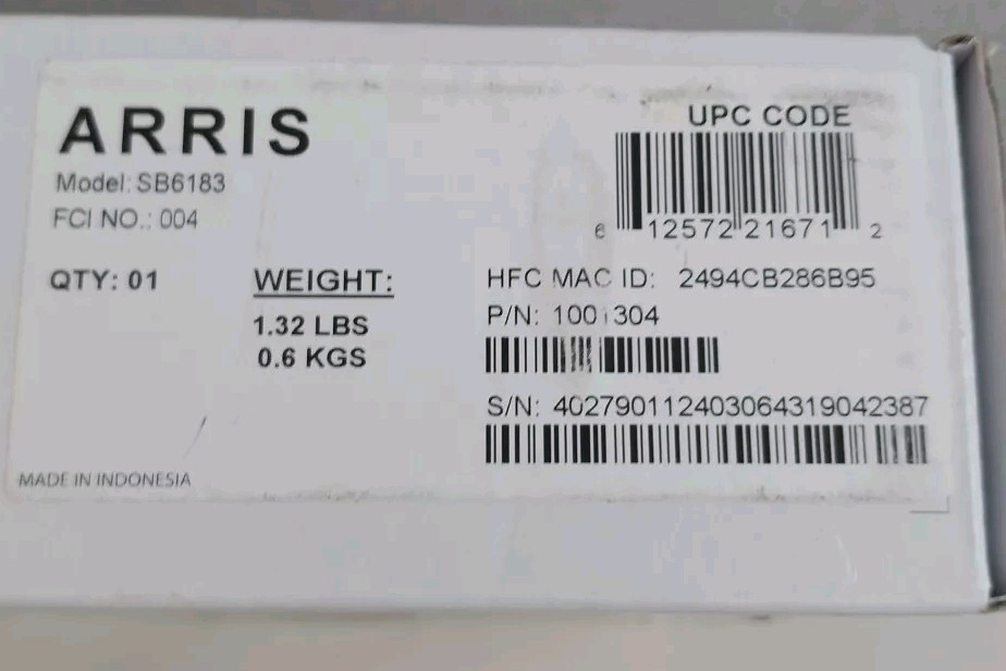 ARRIS Surfboard SB6183 16×4 DOCSIS 3.0 Cable Modem 686 Mbps Black