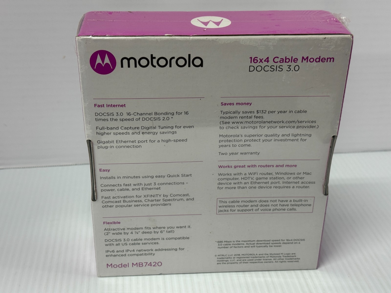 Motorola MB7420 Cable Modem 16×4 New-Sealed NIP 686 MBPS And DOCSIS 3.0