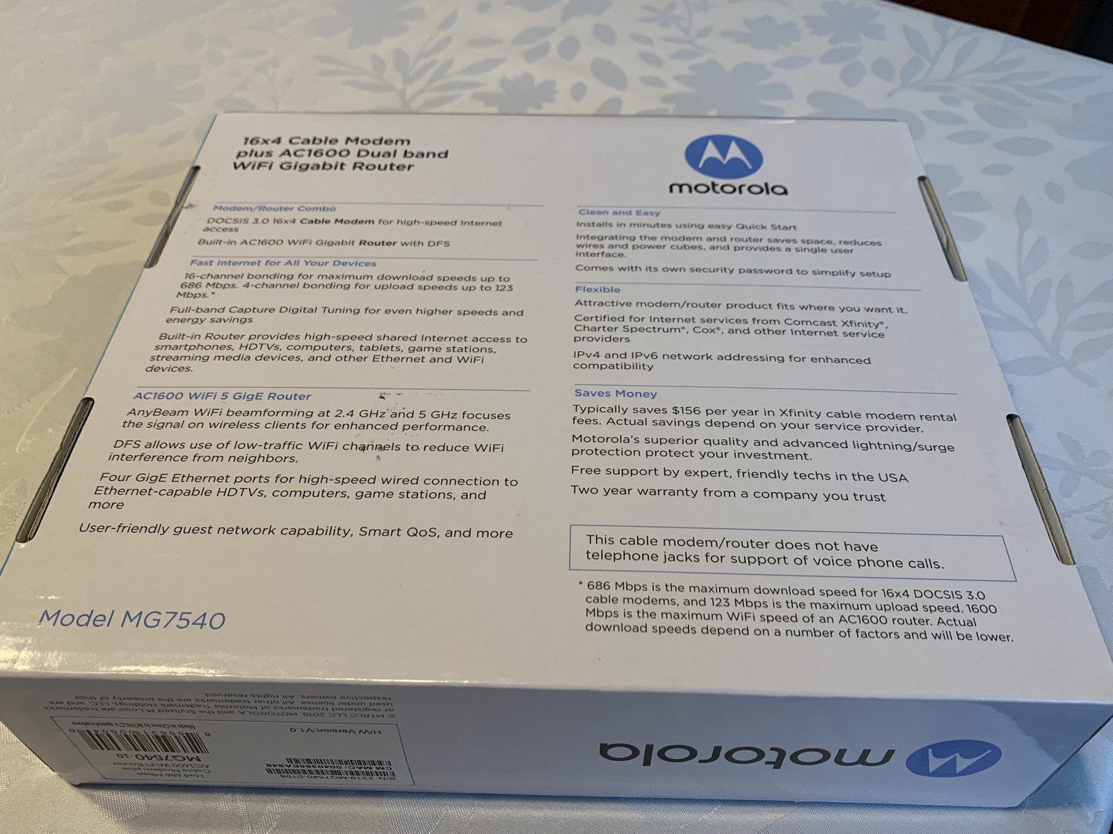 Motorola MG7540 16×4 Cable Modem Plus AC1600 Dual Band Wi-Fi Router with DFS