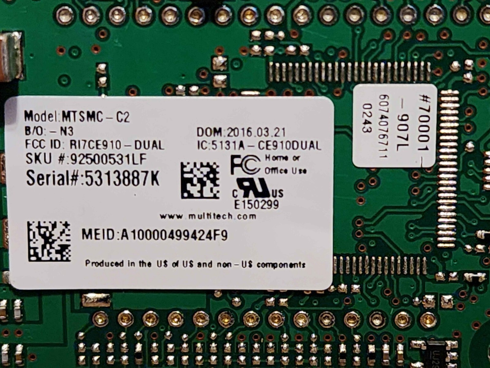 Multitech MTSMC C2 modem with Telit CE910-DUAL Cellular Module and Antenna