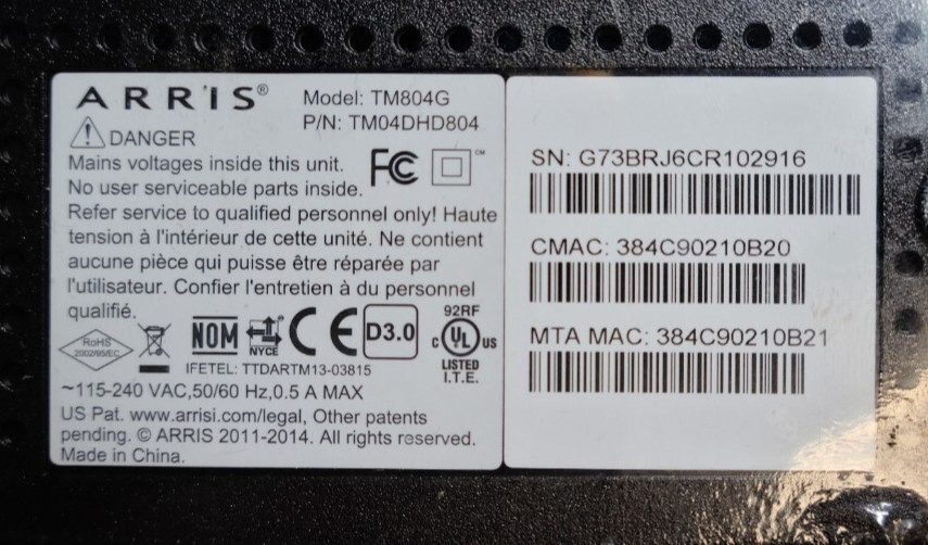 Arris TM804G Touchstone DSL Internet Telephone Router Modem DOCSIS 3.0