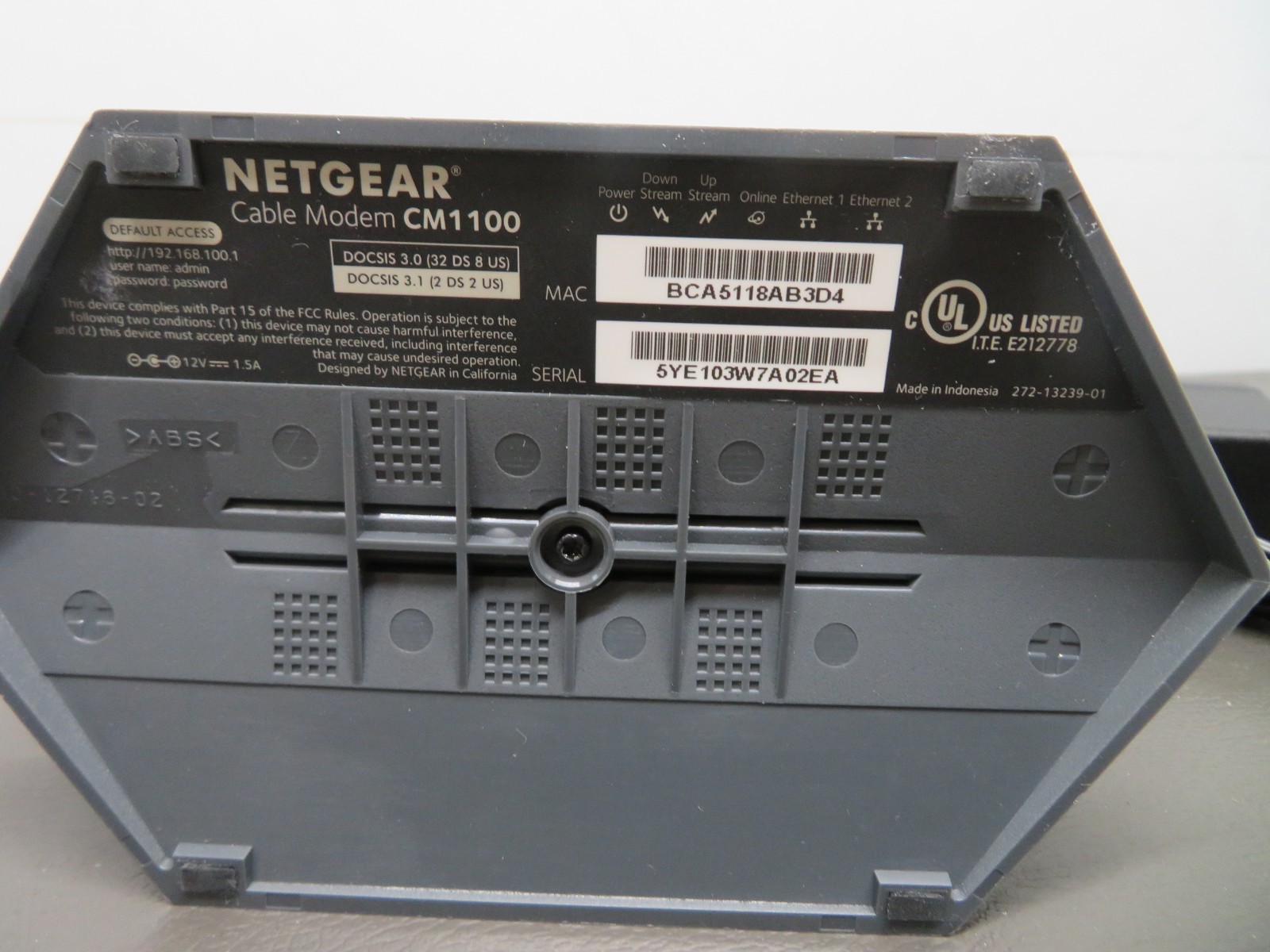 NETGEAR CM1100 Cable Modem with Power Supply – As Is **