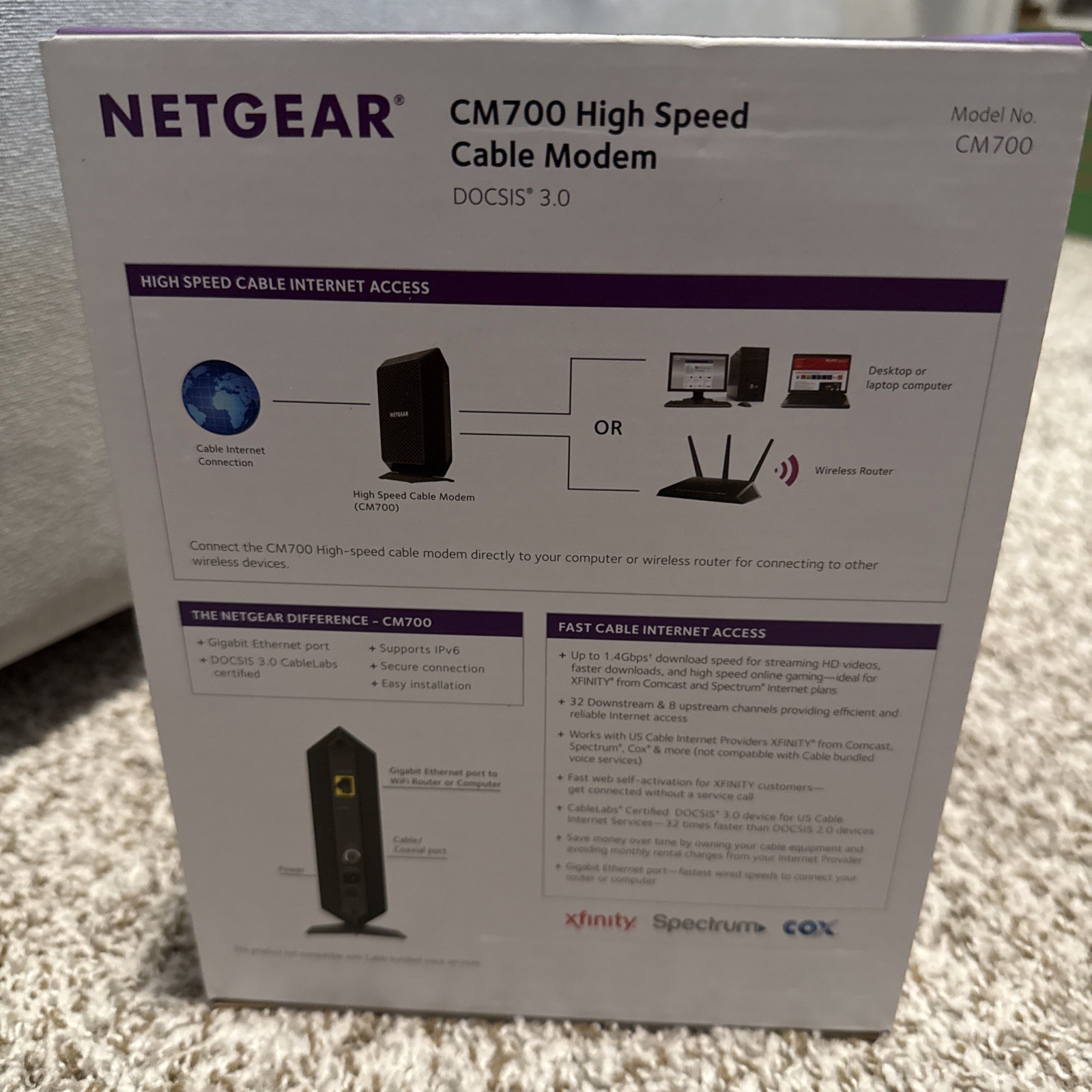 NETGEAR CM700-100NAS High SpeedCable Modem (open Box, Tested)