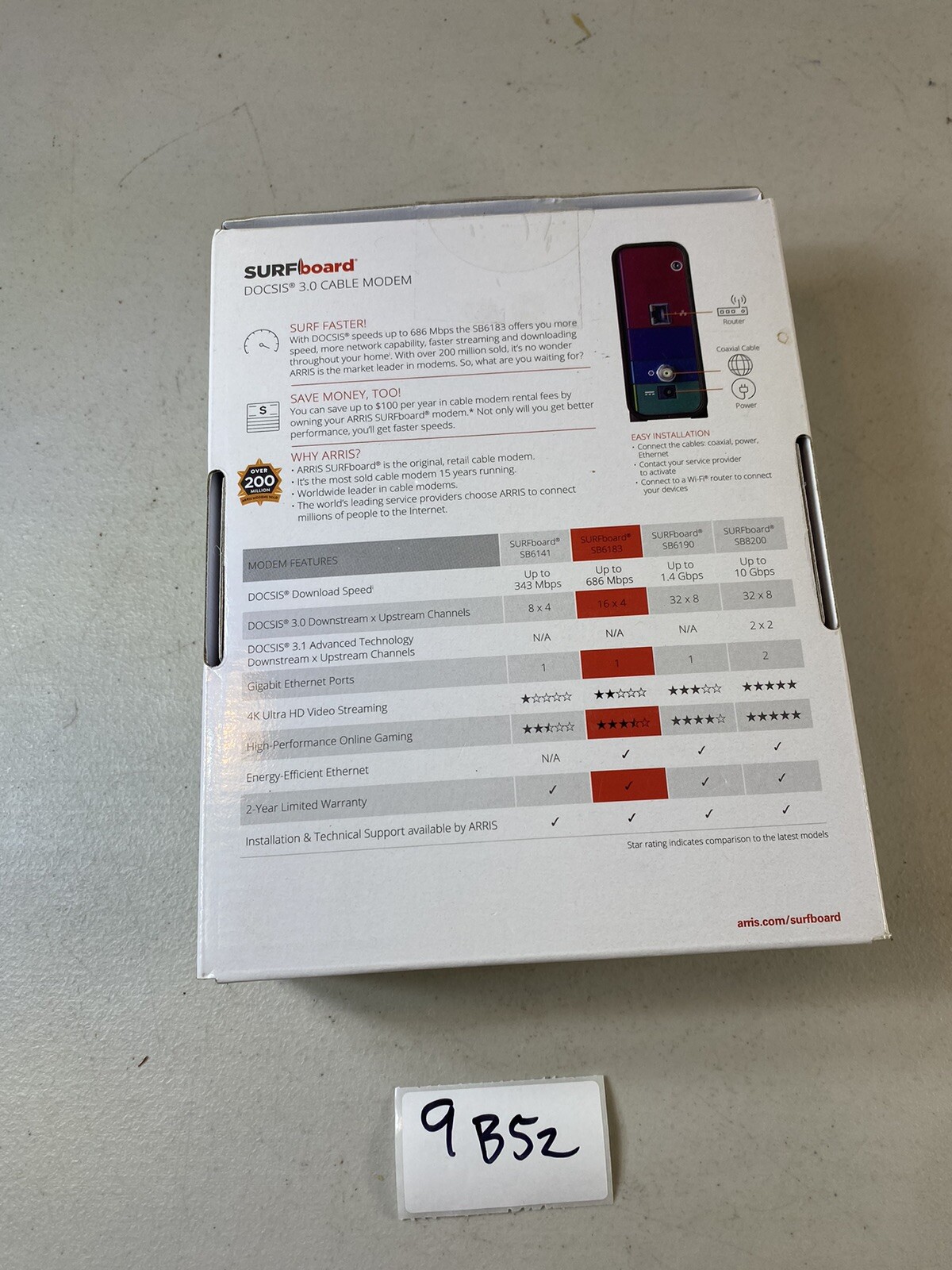 NEW- ARRIS Surfboard DOCSIS 3.0 Cable Modem Approved on Xfinity Comcast 9B52
