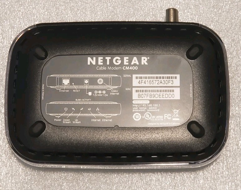 Netgear CM400 High Speed Cable Modem Includes Power Adapter & Free Shipping