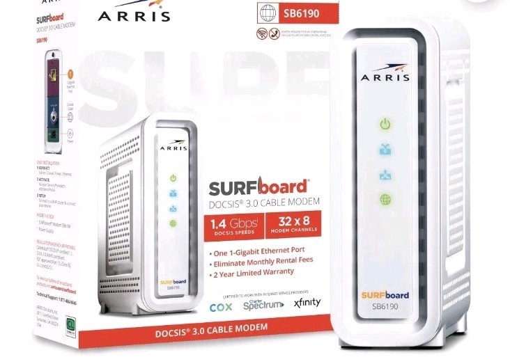 ARRIS Surfboard SB6190 32×8 DOCSIS 3.0 Cable Modem with 1.4 Gbps Download