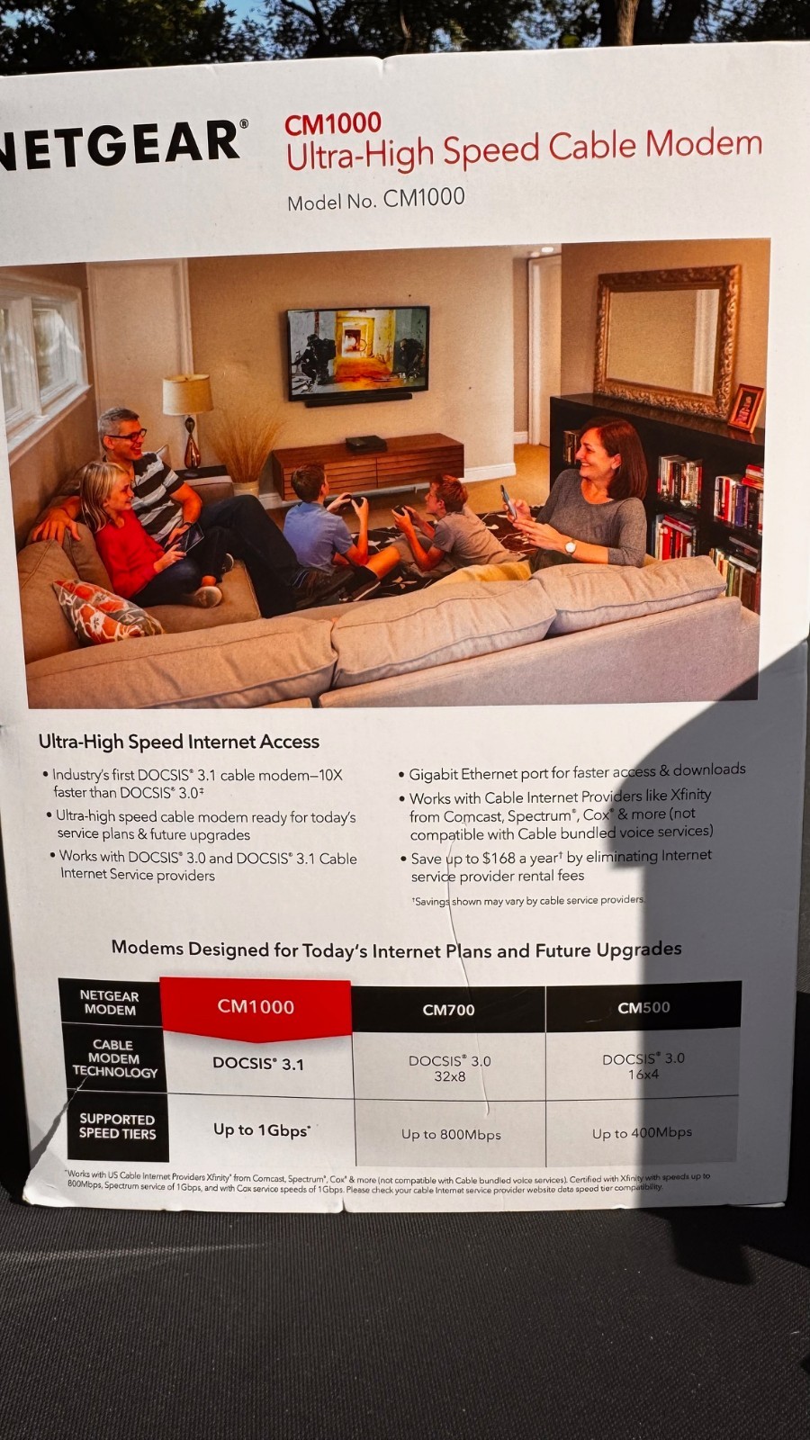 NETGEAR CM1000-100NAS DOCSIS 3.1 Gigabit Cable Modem. Max speeds of 1.0 Gbps,