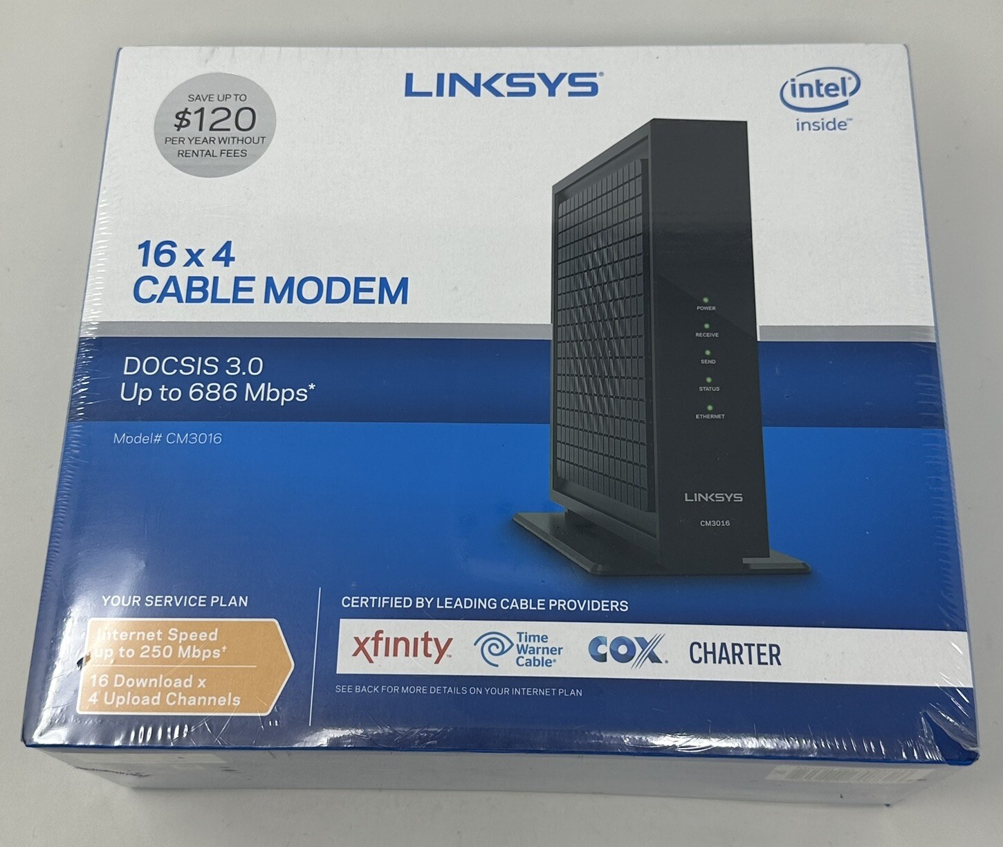 Linksys Docsis 3.0 16×4 Cable Modem Intel CM3016 New & Sealed