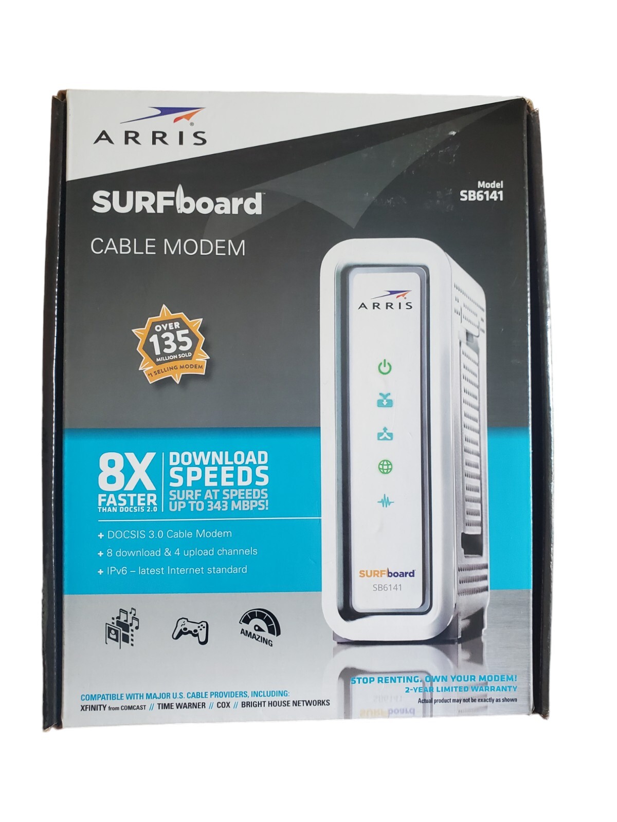 ARRIS SURFboard SB6141 Modem 400 Series 8×4 DOCSIS 3.0 343 Mbps Open Box Works