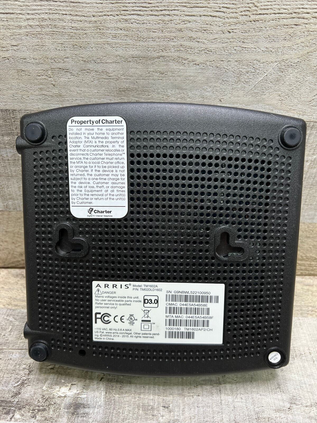 ARRIS Touchstone TM1602A DOCSIS 3.0 Cable Telephony Modem, Charter