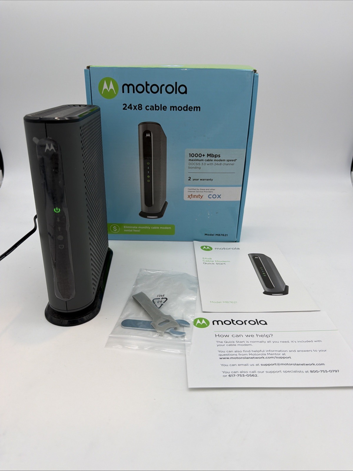 New Motorola 24×8 Cable Modem Model MB7621 DOCSIS 3.0 – AC Adapter and LAN Cable