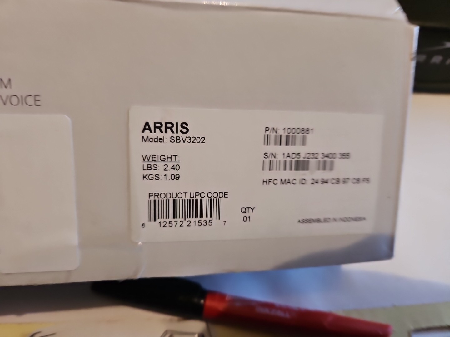 ARRIS SBV3202 Docsis 3.0 Voice Cable Modem – Black