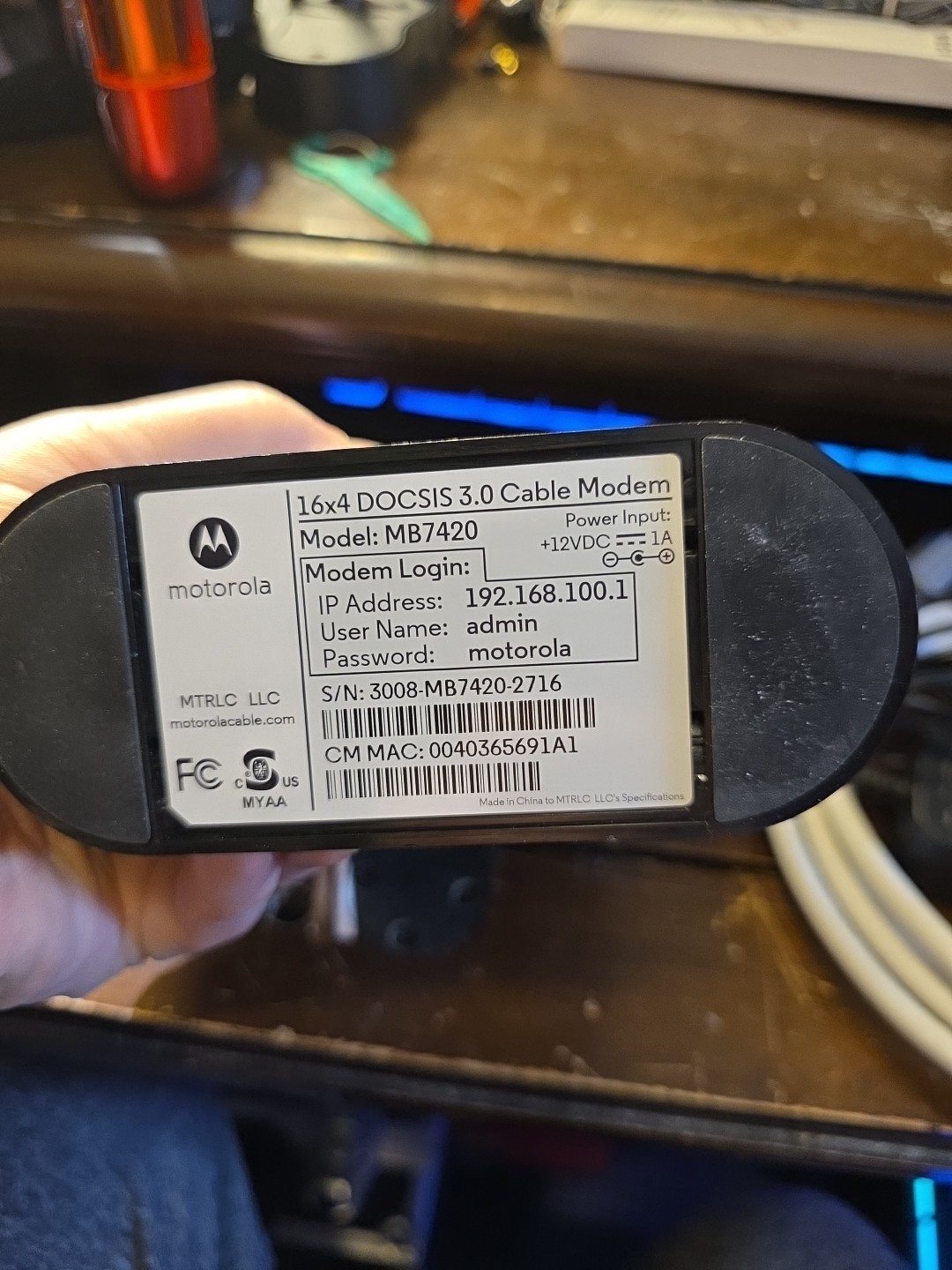 Motorola MB7420 DOCSIS 3.0 Gigabit Cable Modem *TEST & WORKS* *ALL CABLES INCL*