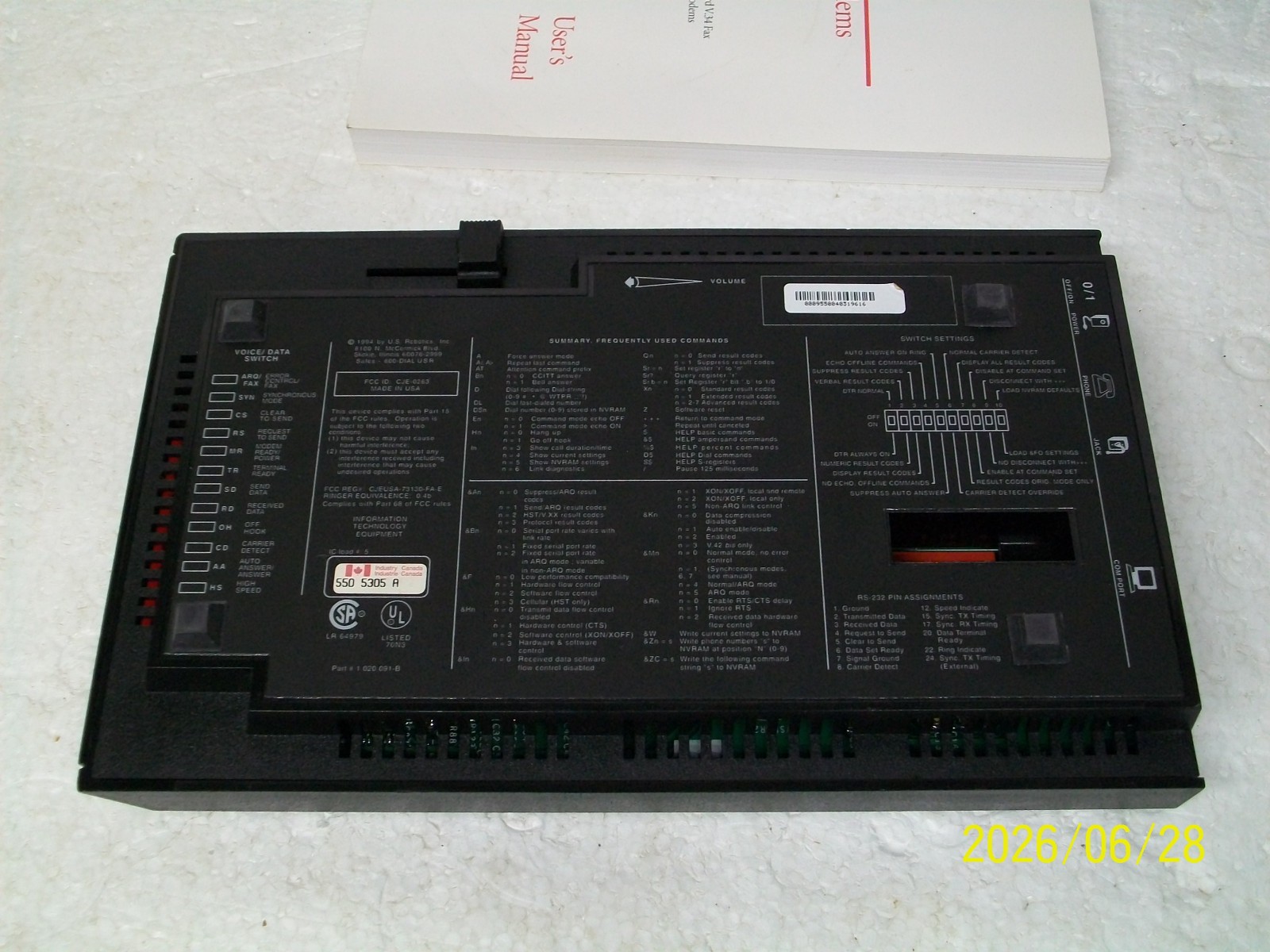 U.S Robotics 3453C V.34 Courier Business Modem Box adapter tested Power On