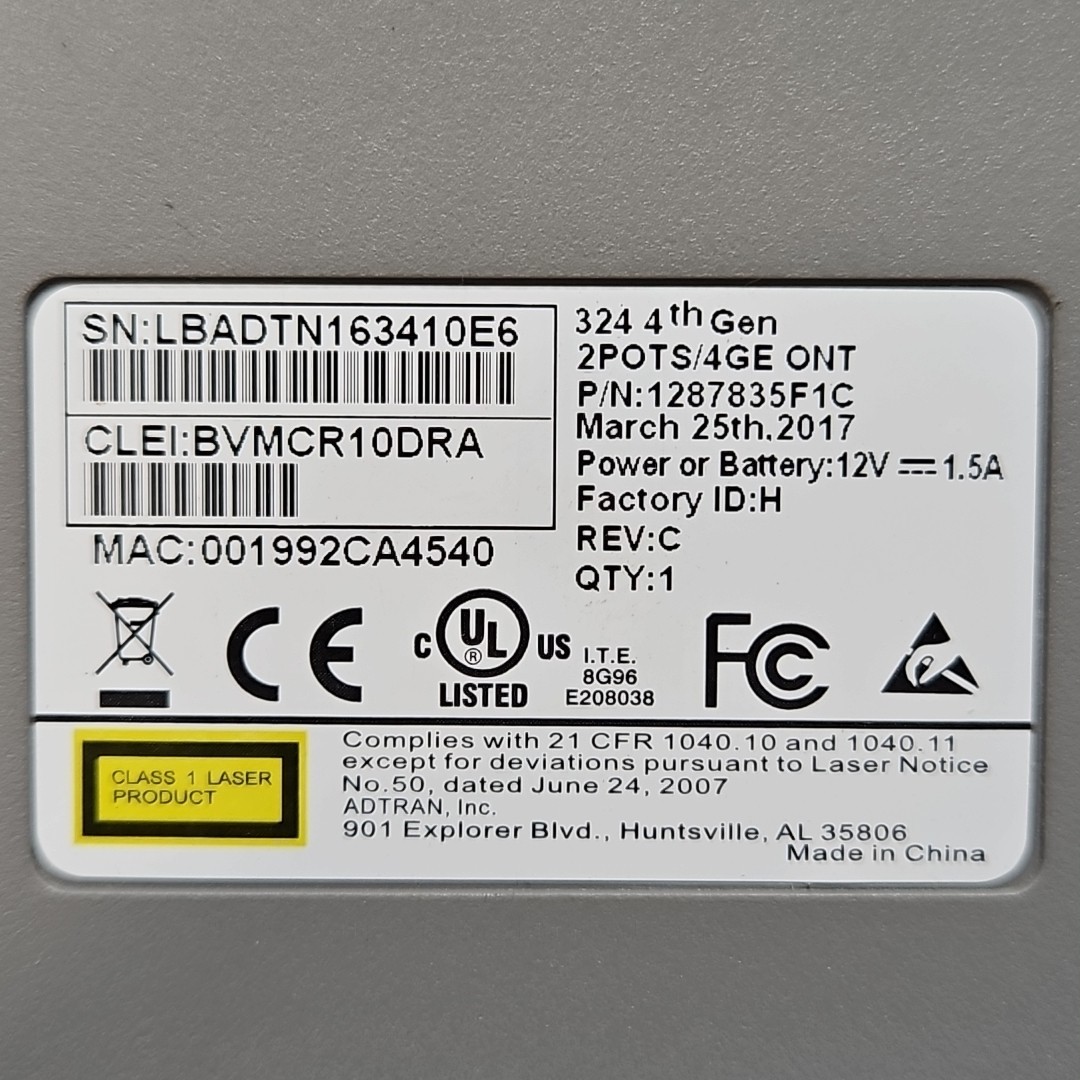 ADTRAN 1287835F1C TA 324 2POTS/4GE ONT (4th Generation) BVMCR10DRA