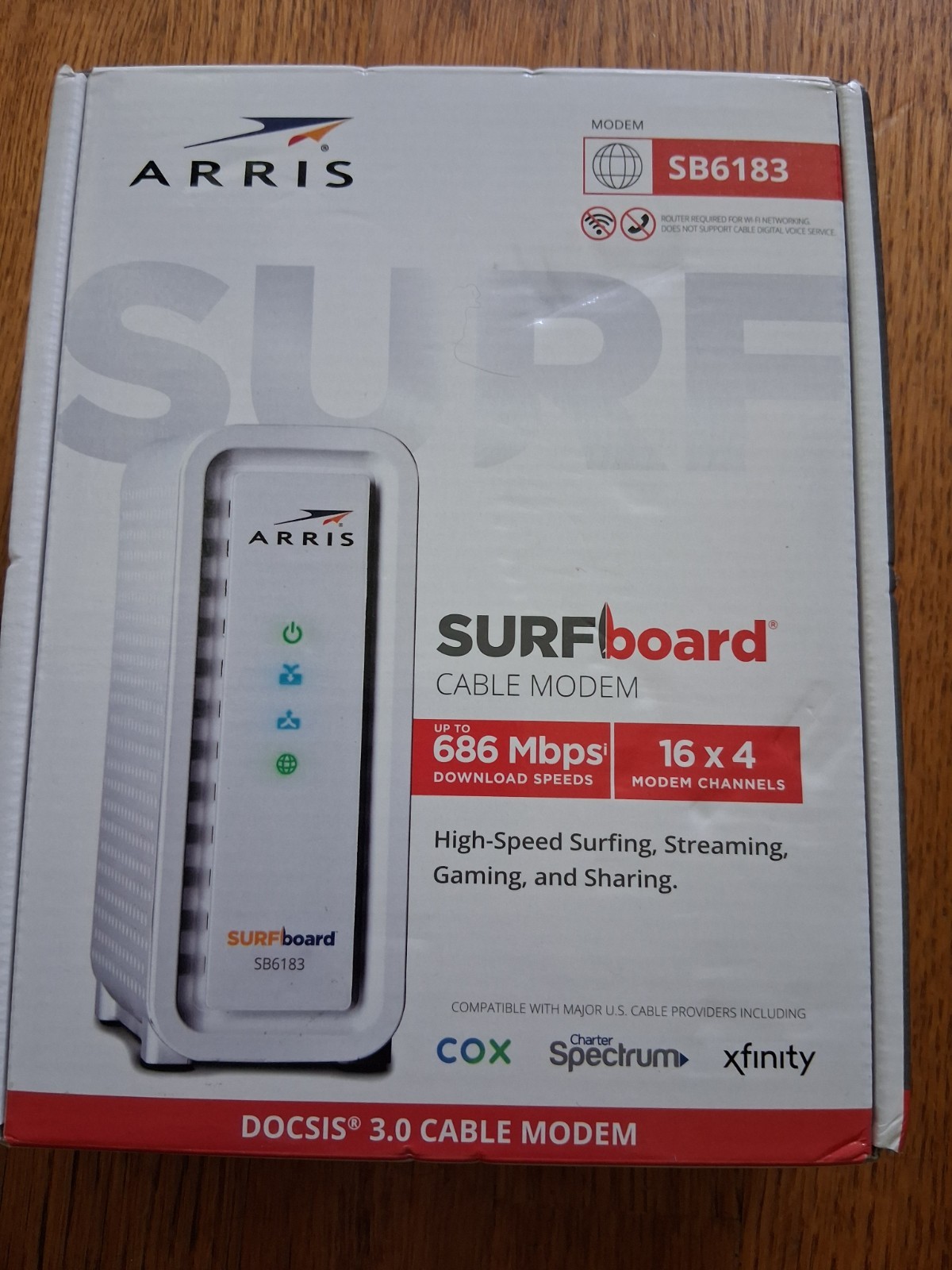 New Never Used ARRIS SB6183 686 Mbps Cable Modem, White – 59243200300