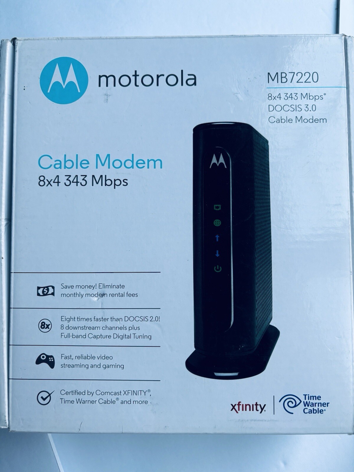 Motorola 8×4 Cable Modem MB7220, 343 Mbps DOCSIS 3.0 Turns On Did Not Wire Test
