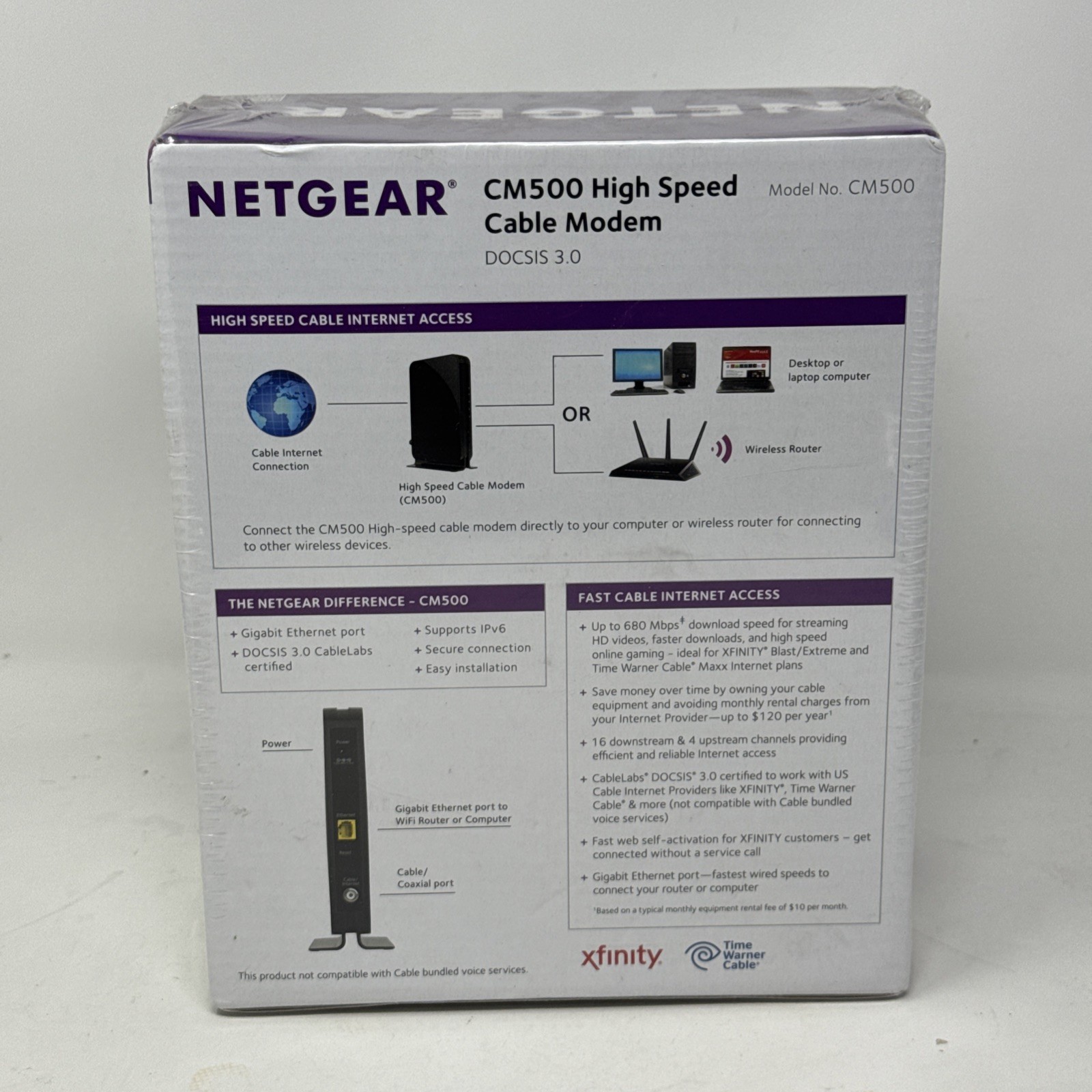 Netgear CM500 DOCSIS 3.0 680Mbps Cable Modem Xfinity / Time Warner Internet New