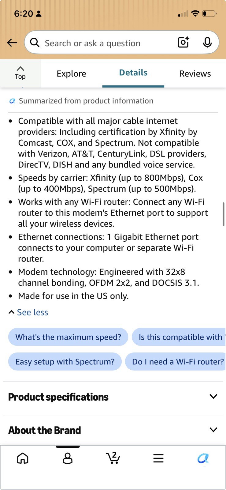 NETGEAR CM700-100NAS Cable Modem Speed To 800Mbps DOCSIS3.0 Xfinity Used Works