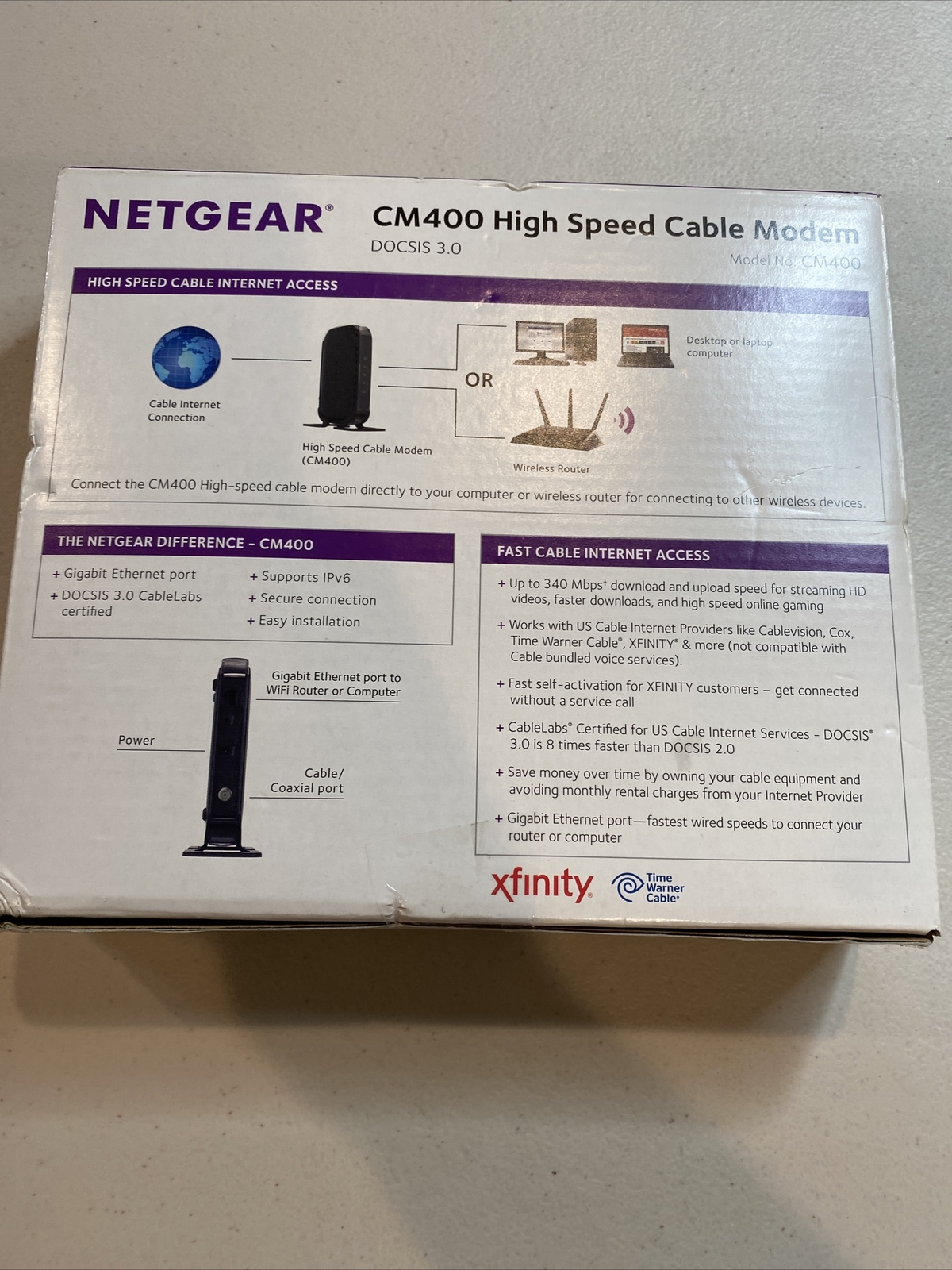 Netgear Cable Modem CM400-100NAS Compatible with Cable Providers Xfinity – Black