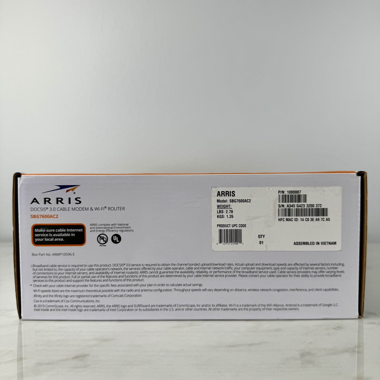 Arris ‎SBG7600AC2 Cable Modem Plus Internet Home Wifi Router Networking Black