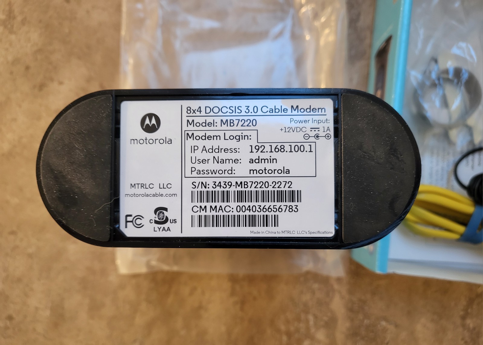 Motorola MB722010 343Mbps DOCSIS 3.0 Cable Modem