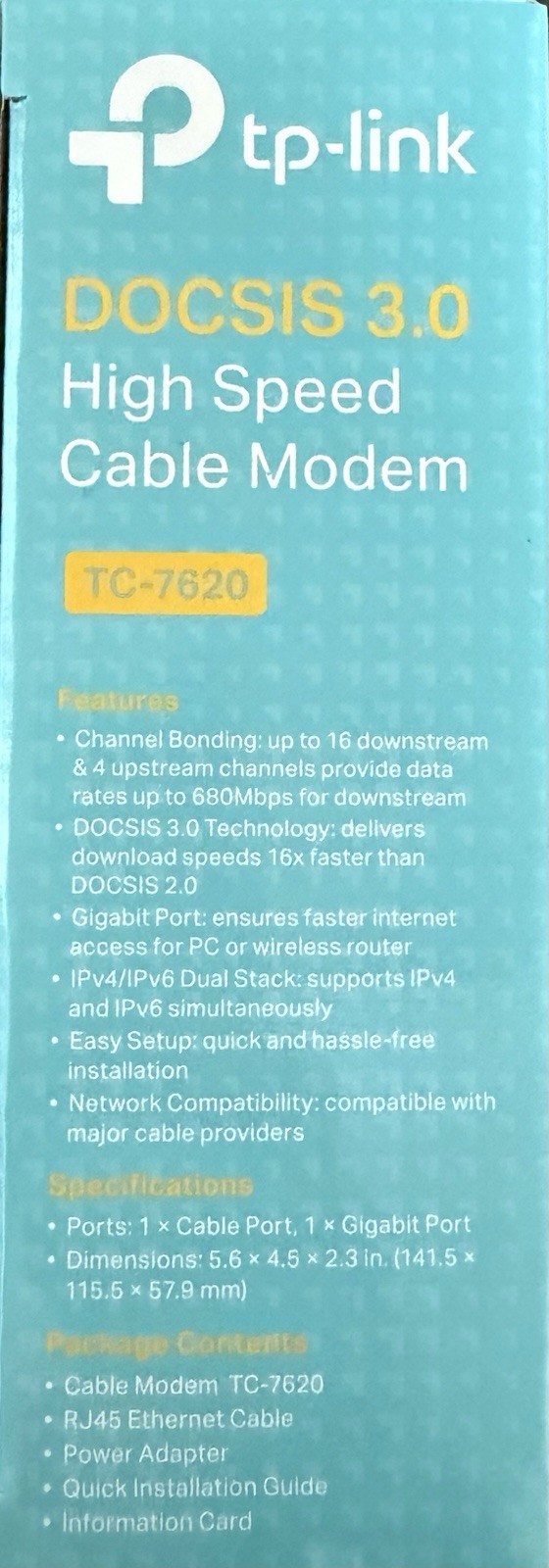 TP-LINK DOCSIS 3.0 Cable Modem TC-7620 680 Mbps Gigabit Xfinity Spectrum