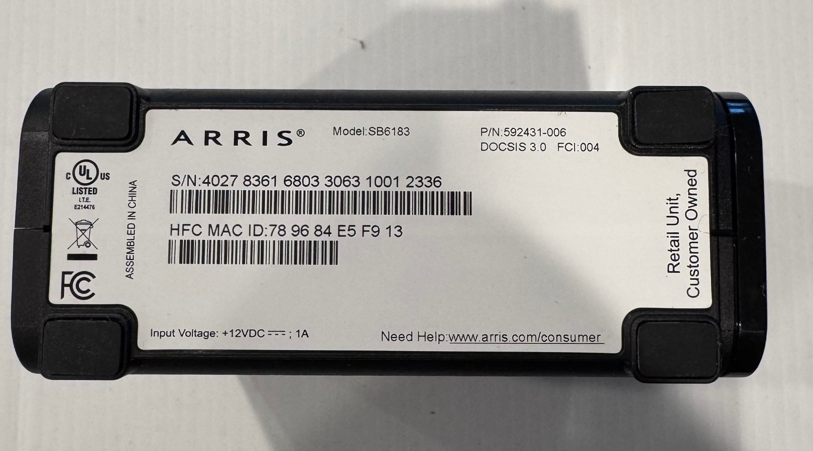 ARRIS SURFboard SB6183 DOCSIS 3.0 Cable Modem -Xfinity Spectrum BLACK