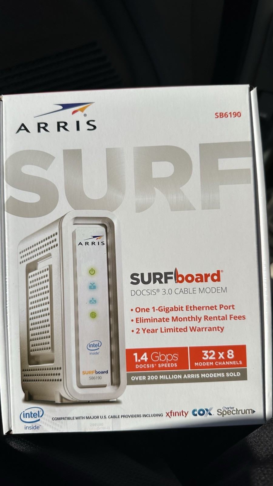 ARRIS SURFboard SB6190 DOCSIS 3.0 32 x 8 Gigabit Cable Modem 1 Gbps White