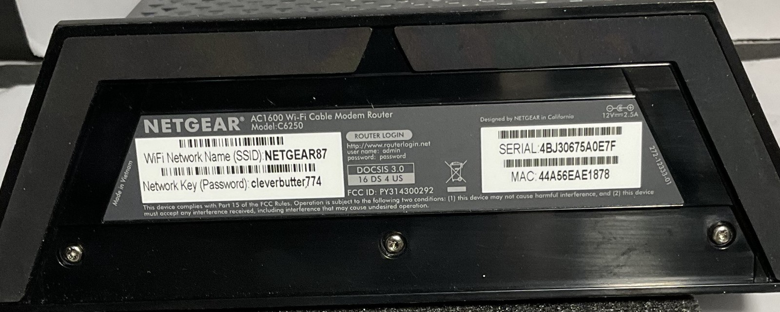 NETGEAR AC1600 WiFi Cable Modem Router C6250 – up to 680 Mbps – Used – Orig Box