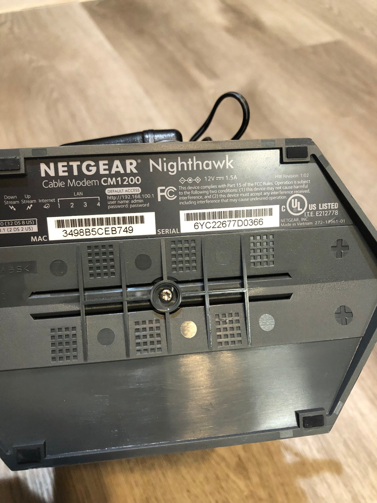 NETGEAR Nighthawk CM1200-100NAS DOCSIS 3.1 Cable Modem NOT FOR COX