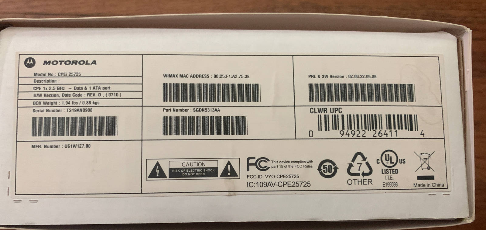 Clear Motorola CPEi 725 Series M WiMAX 4G Modem