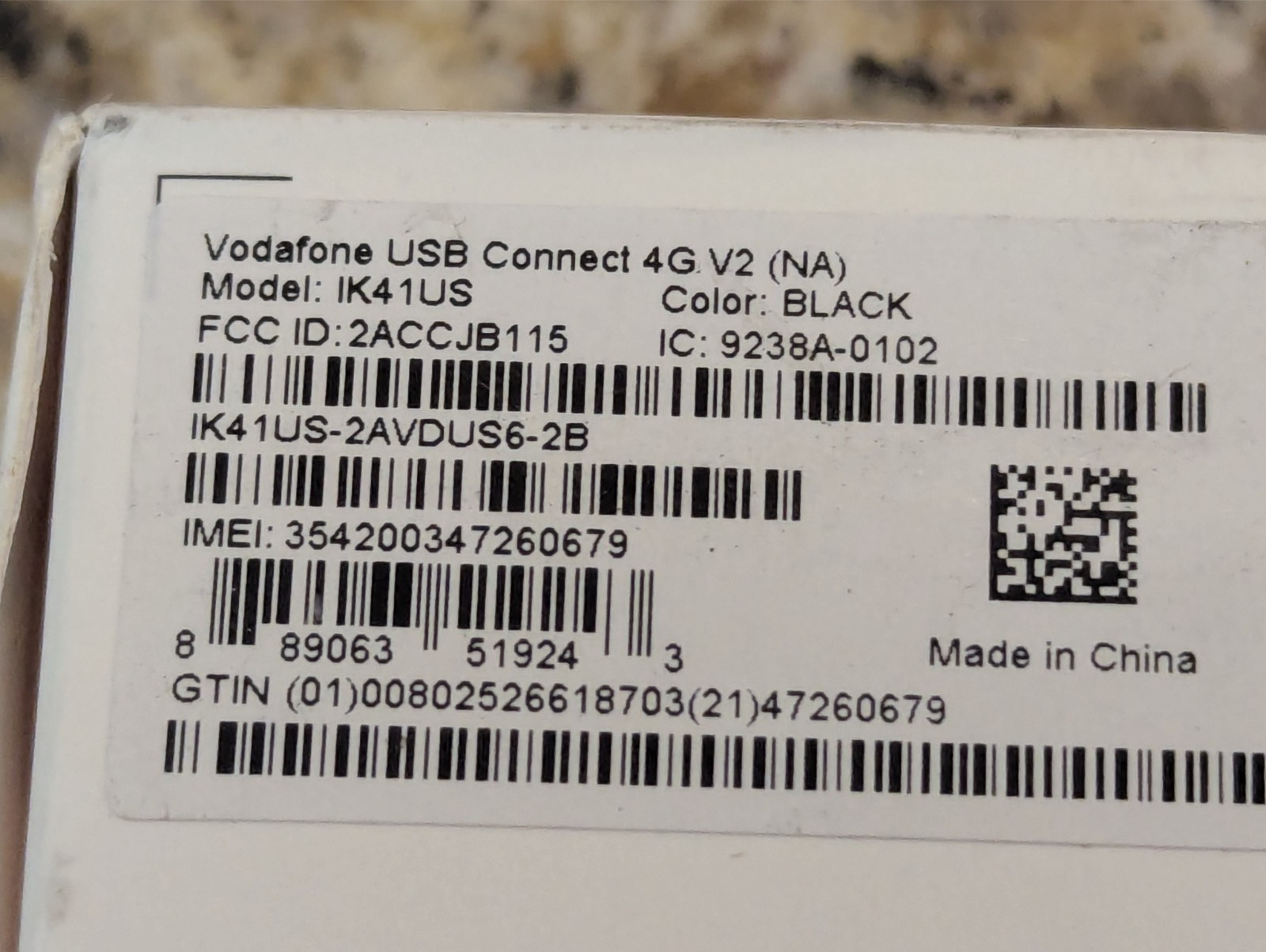 Vodafone USB Connect 4G v2 Designed for IoT Device Black