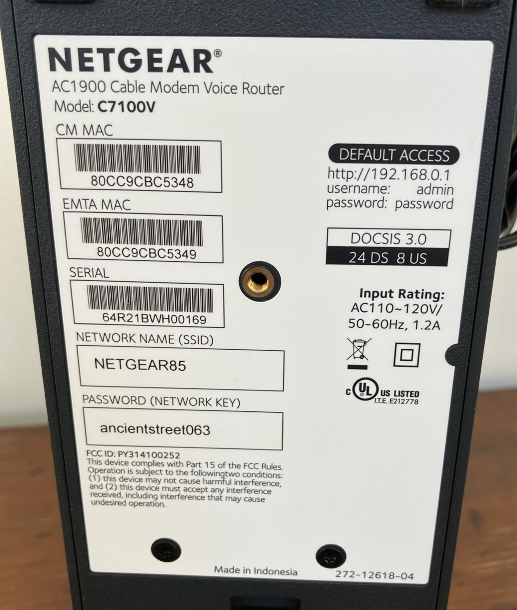 NETGEAR Nighthawk C7100V AC1900 WiFi Cable Modem Router Comcast Xfinity