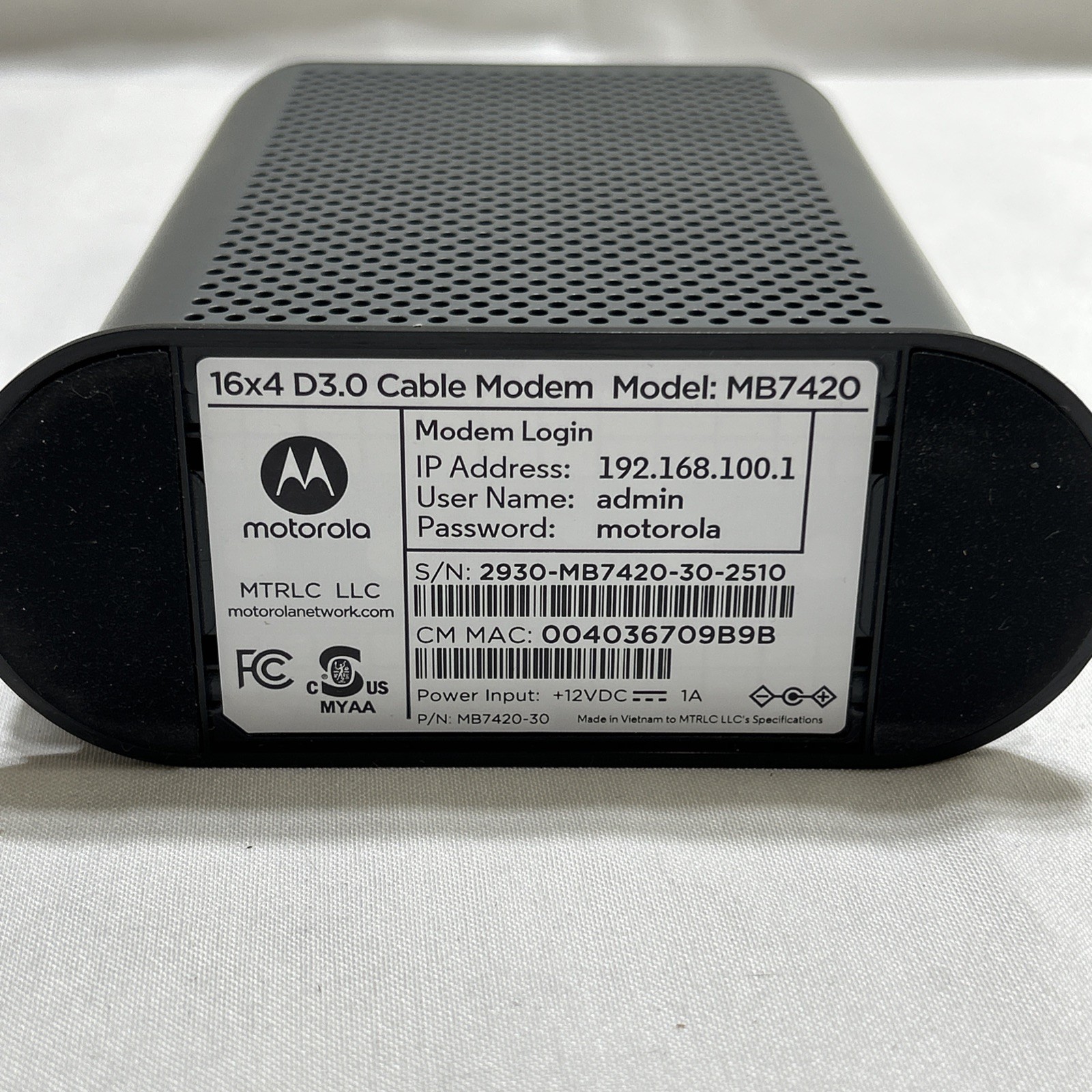 The Motorola MB7420 DOCSIS 3.0 cable modem