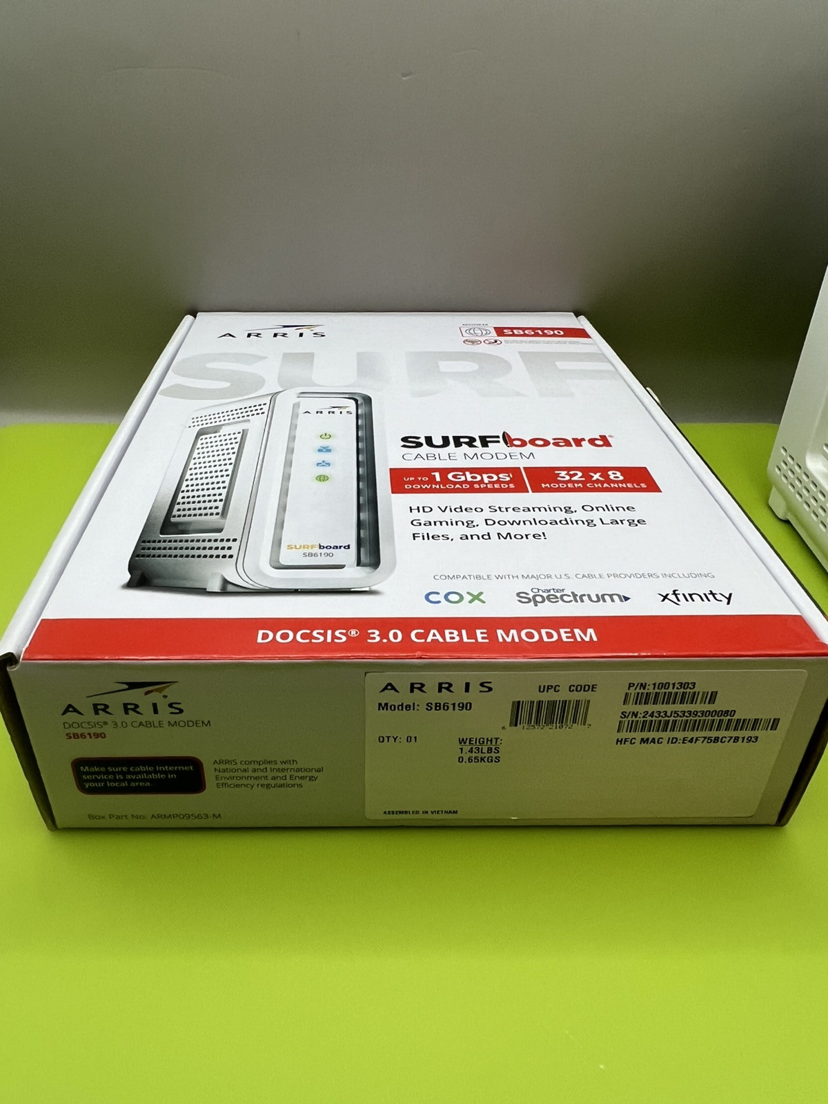 ARRIS SURFboard SB6190 DOCSIS 3.0 32 x 8 Gigabit Cable Modem White (Fast ship)**