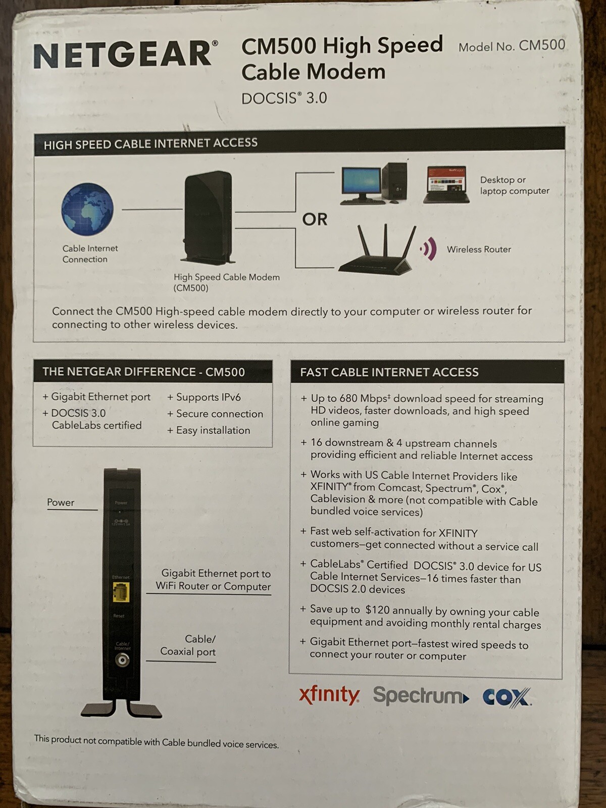 NETGEAR Cm500-1aznas 16×4 DOCSIS 3.0 Cable Modem Max Download Speeds of 686mbps