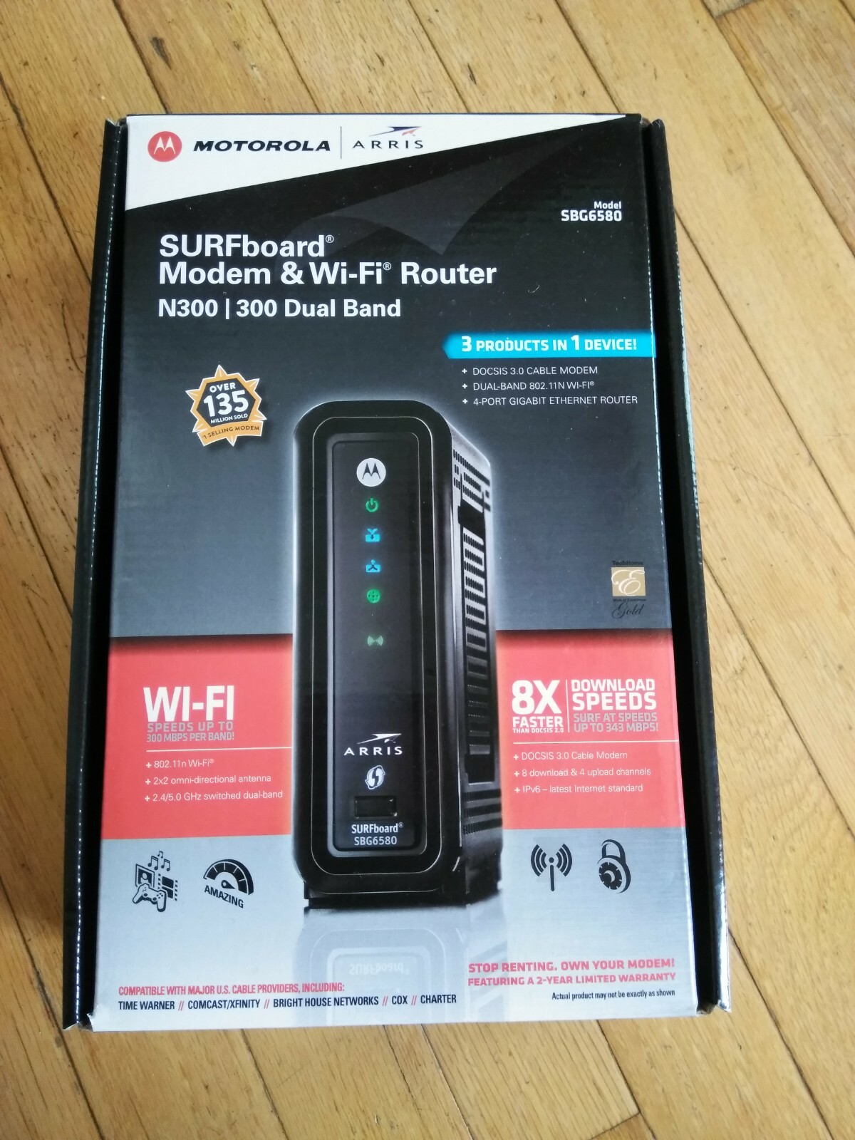 ARRIS SURFboard SBG6580 DOCSIS 3.0Cable Modem/Wi-Fi N3002.4Ghz+N300 Dual Band