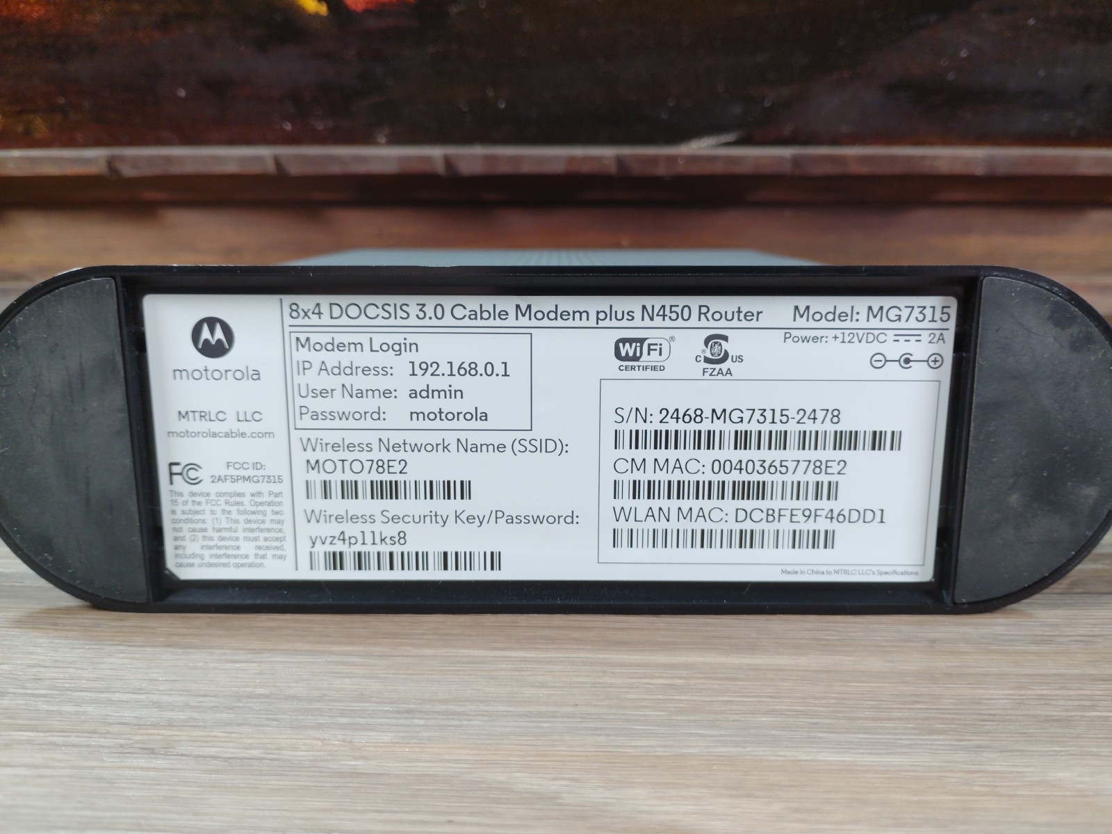 Motorola MG7315 8×4 DOCSIS 3.0 Cable Modem N450 Router *READ DESCRIPTION*