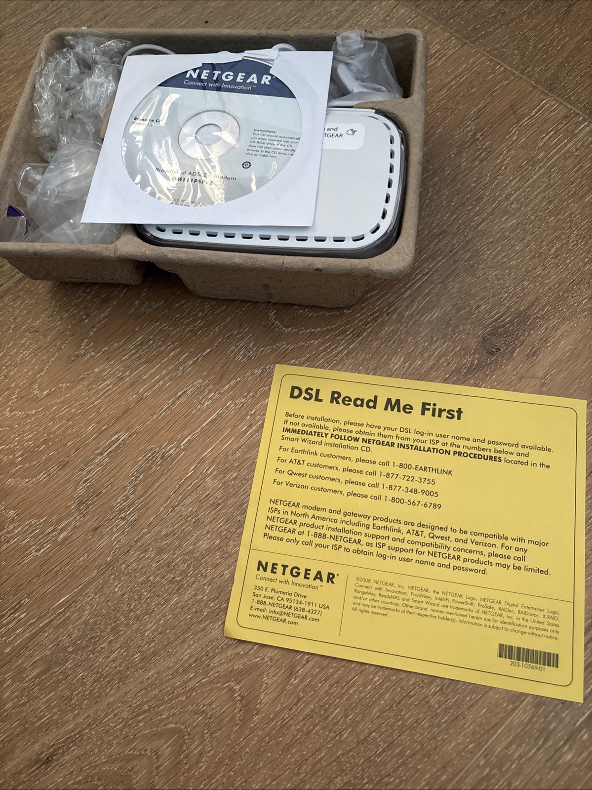 Netgear DSL Broadband , DM111PSP, ADSL2+ Modem All Cords And Installation Guide