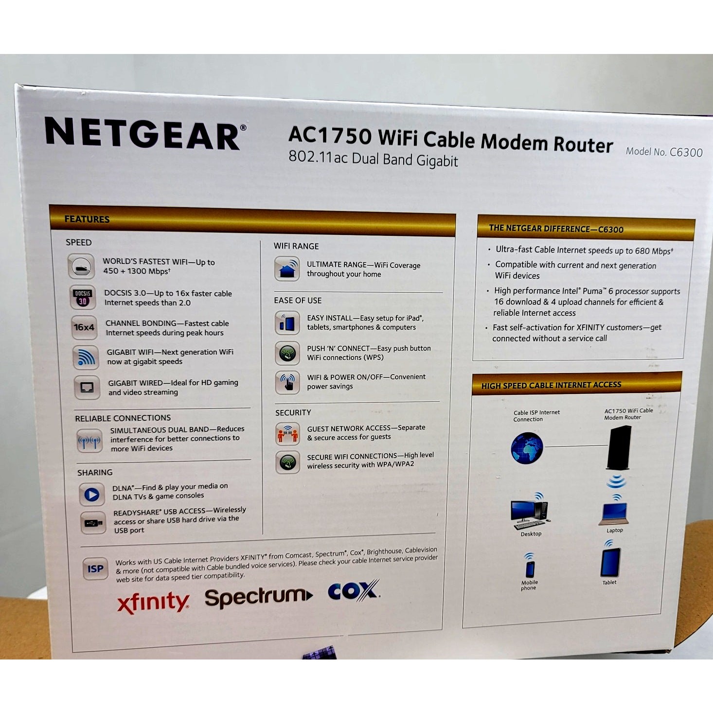 NetGear Ac1750 Wifi Cable Modem Router No Rental Fees 802.11 ac Dual Band Gb