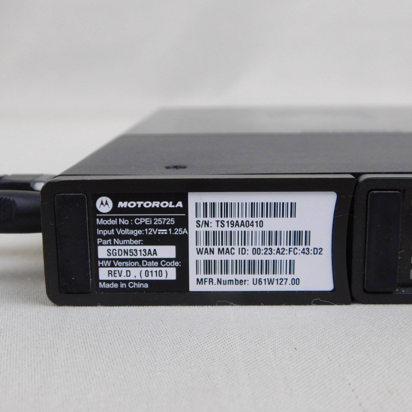 Motorola WiMAX Clear CPEi25725 Modem Tested Working with Ethernet Cable #8175