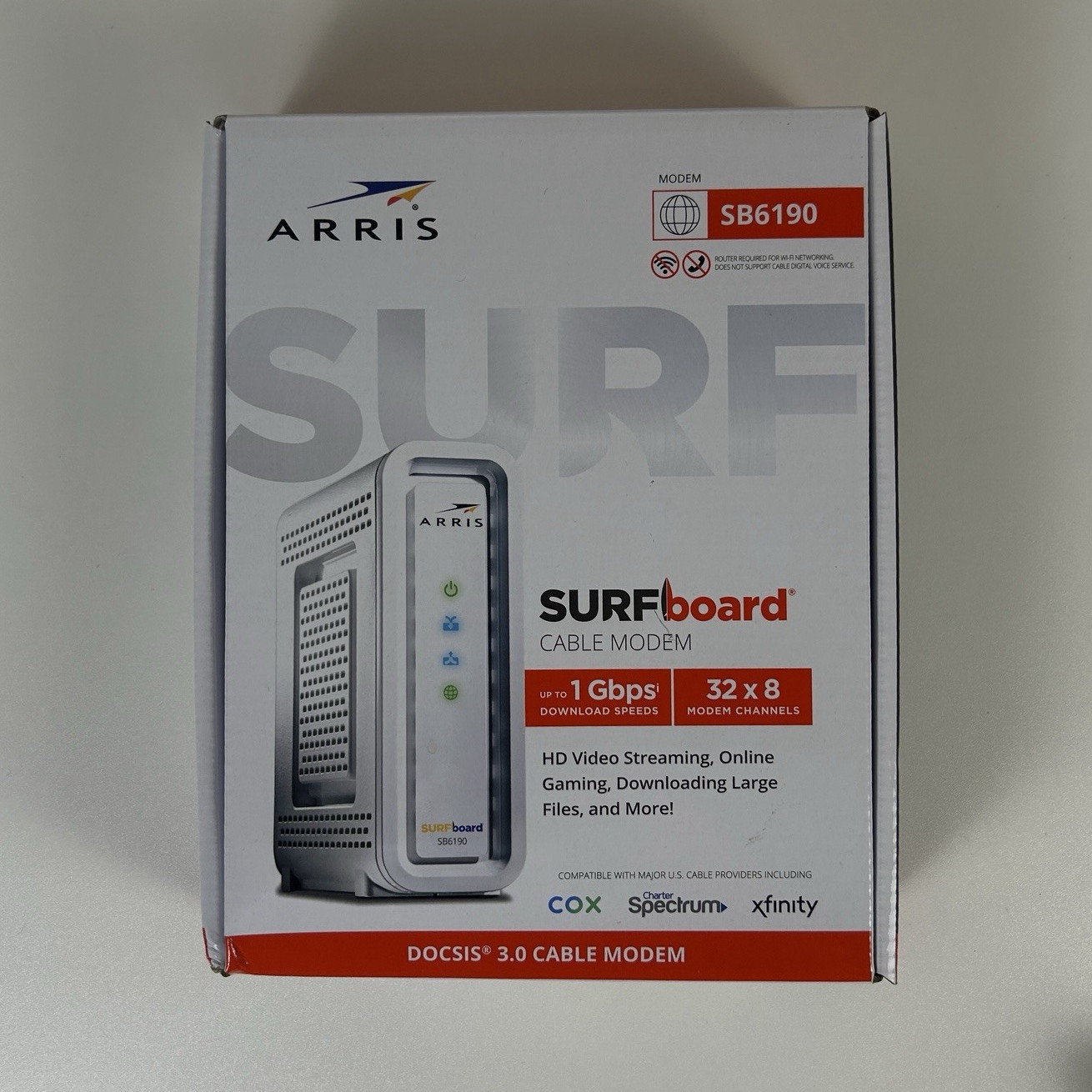 ARRIS SURFboard SB6190 DOCSIS 3.0 32×8 Cable Modem 1 Gbps White