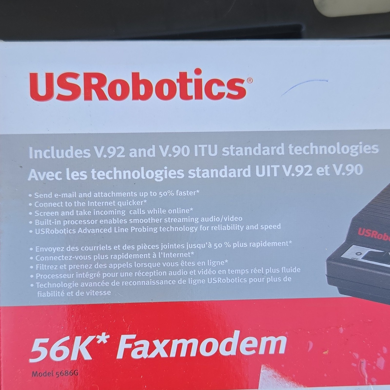 USRobotics 56K Faxmodem 5686G V.92 V.90 Plug & Play External Modem Black