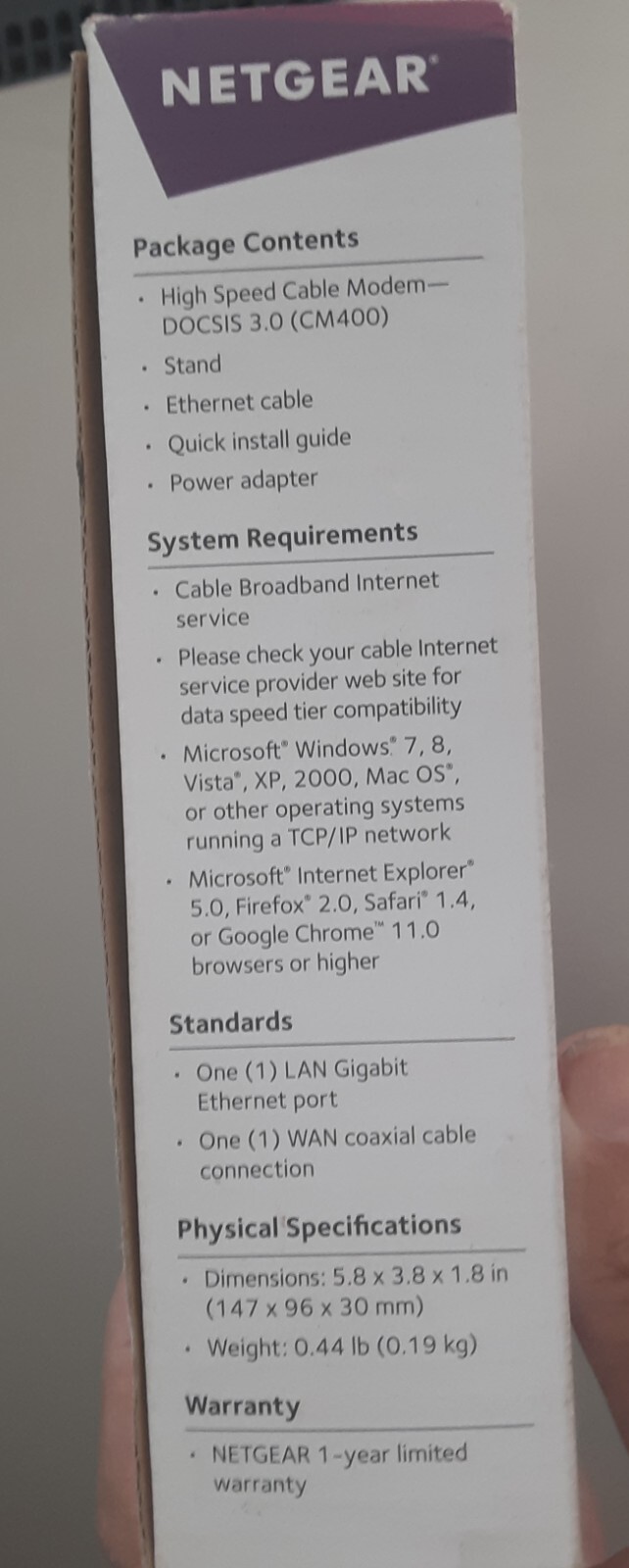 NETGEAR CM400-1AZNAS 100 Mbps Modem NIB