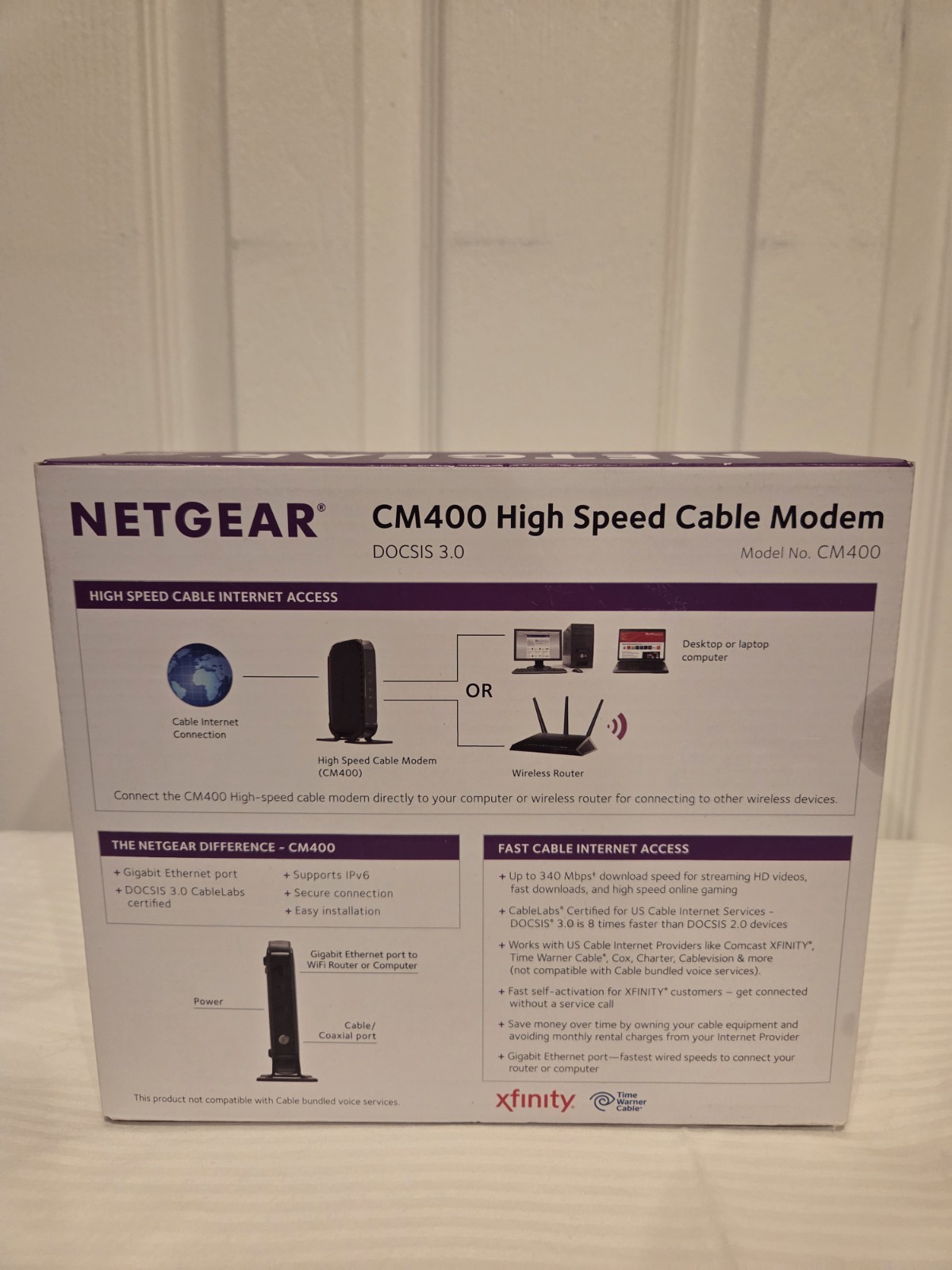 NETGEAR CM400 DOCSIS 3.0 Cable Modem 340 Mbps for Xfinity IPv6 Black
