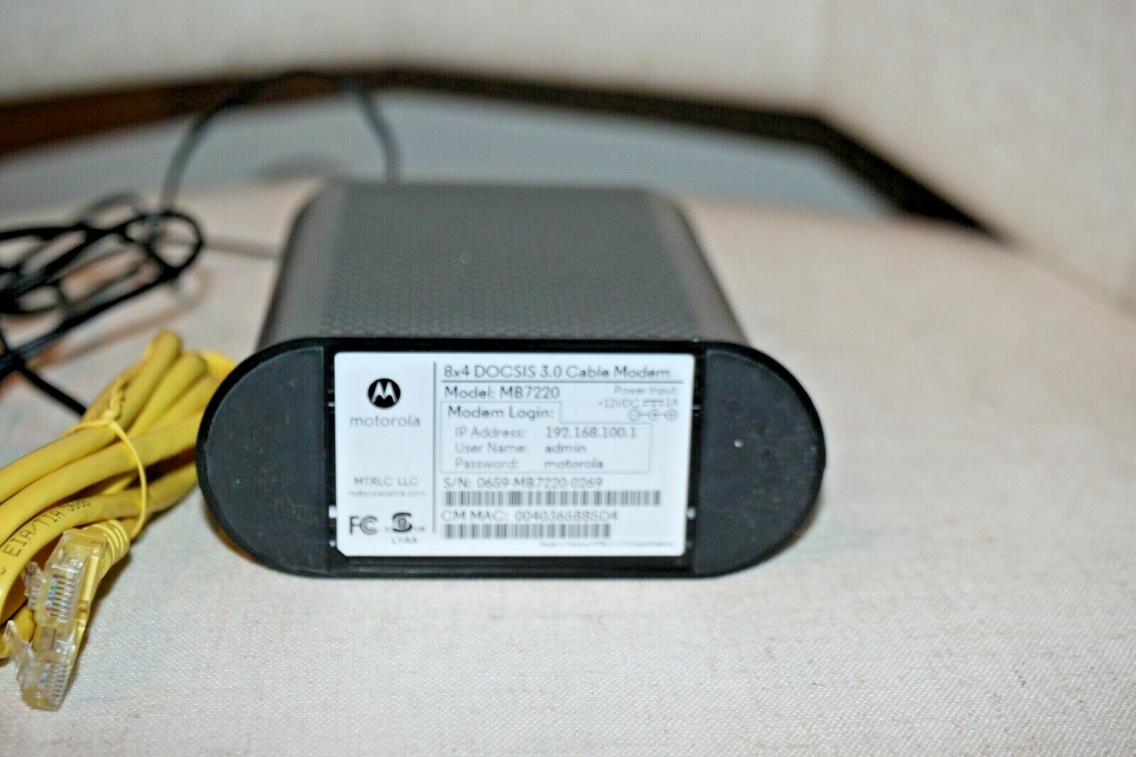 Motorola Cable Modem MB7220 8X4 Mbps DOCSIS 3.0 High Speed To Many Devices