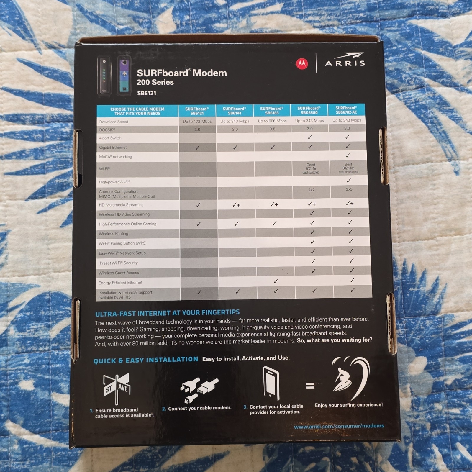 Motorola Arris SURFboard SB6121 DOCSIS 3.0 Cable Modem Ethernet IPv6 Black